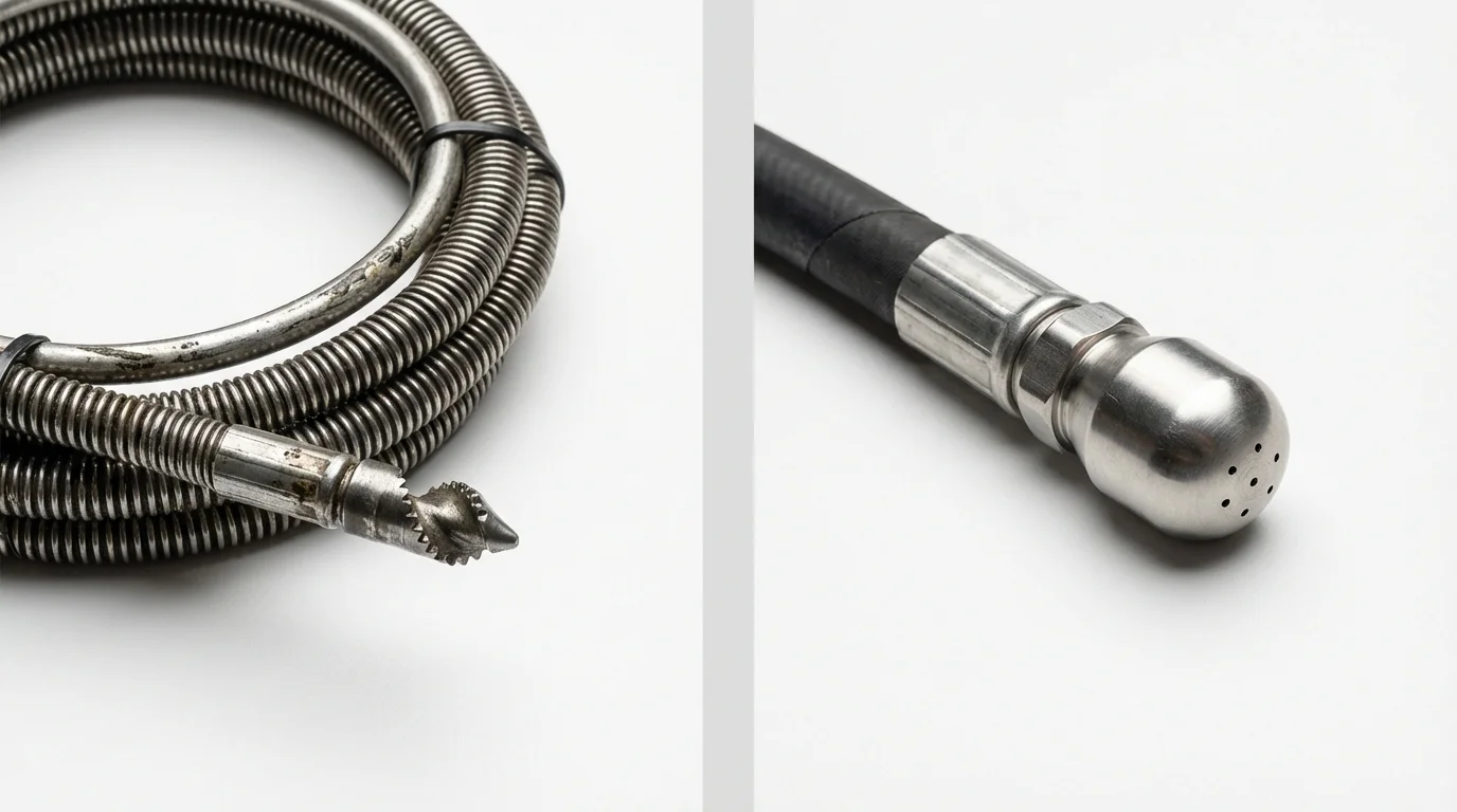 Drain snake cable and hydro jetting nozzle used for drain cleaning in Kittanning, PA